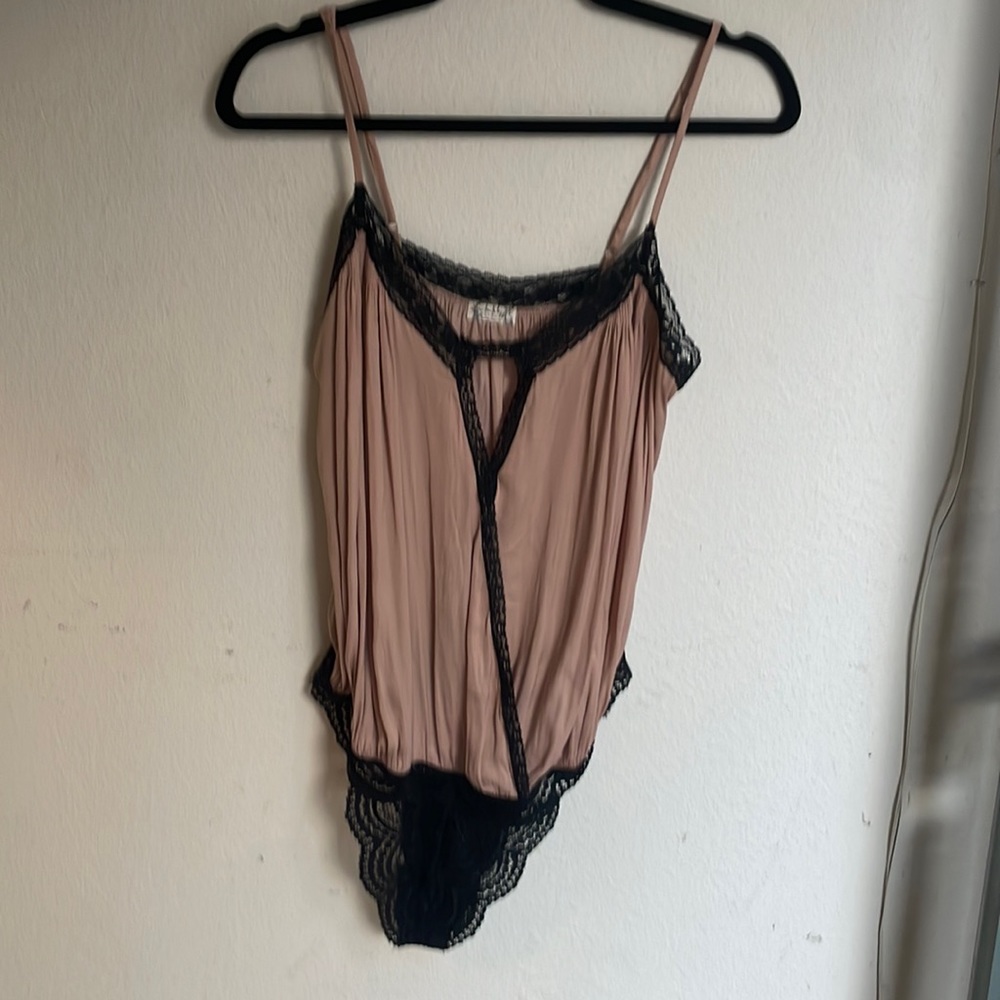 Free People Intimately Pink and Black Lace Bodysuit